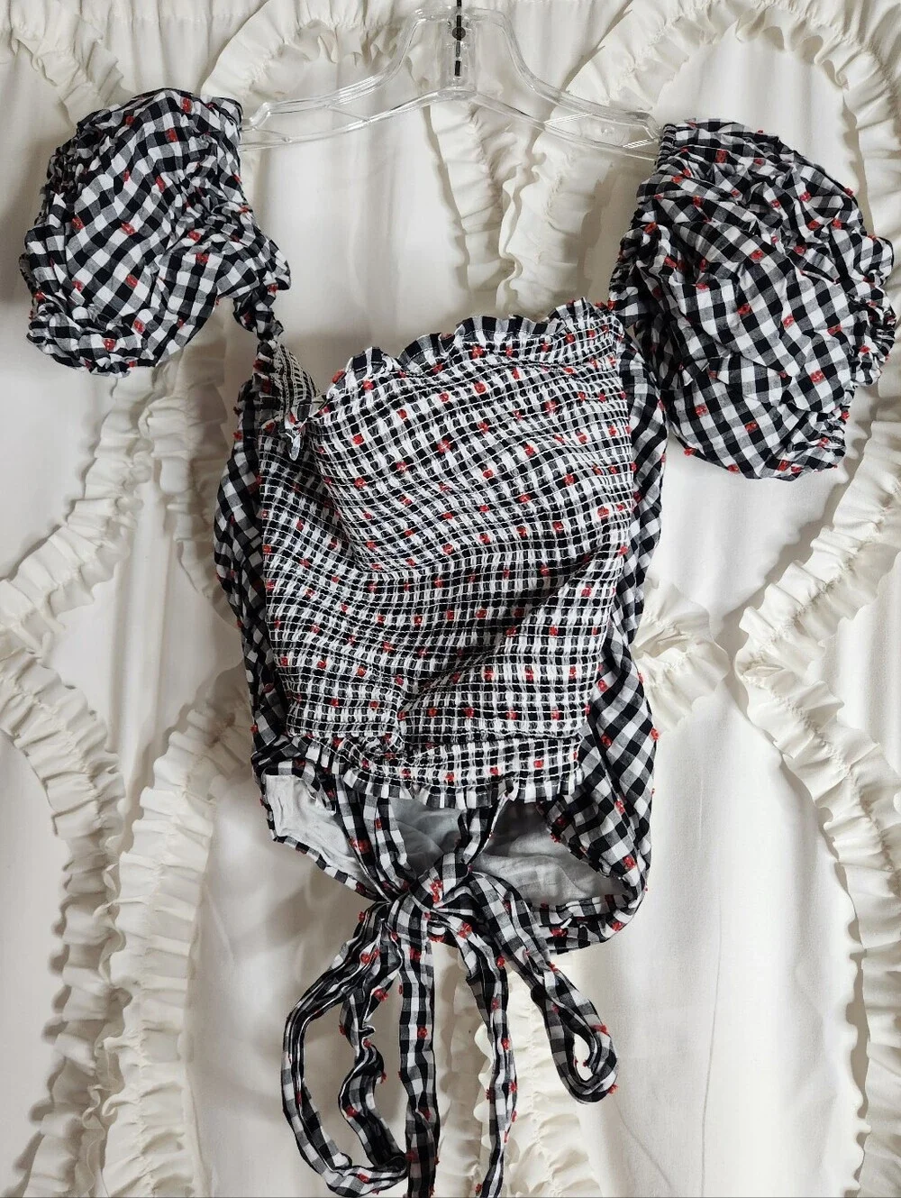 Anthropologie Dolan Left Coast Gingham Puff-Sleeve Shirt Size Large